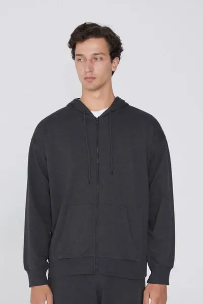 Felpa Manica Lunga con Zip e Cappuccio Uomo Grigio