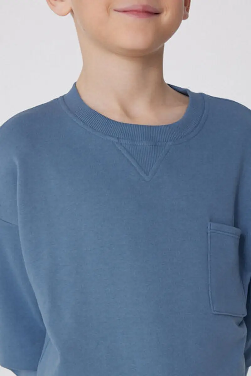 Tezenis Felpa Manica Lunga Girocollo con Taschino Bimbo Bambino Blu Taglia 10-11 miniatura 3