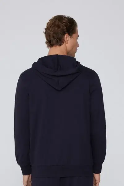 Felpa Manica Lunga Zip e Cappuccio Uomo Blu miniatura 2