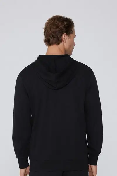 Felpa Manica Lunga Zip e Cappuccio Uomo Nero miniatura 2