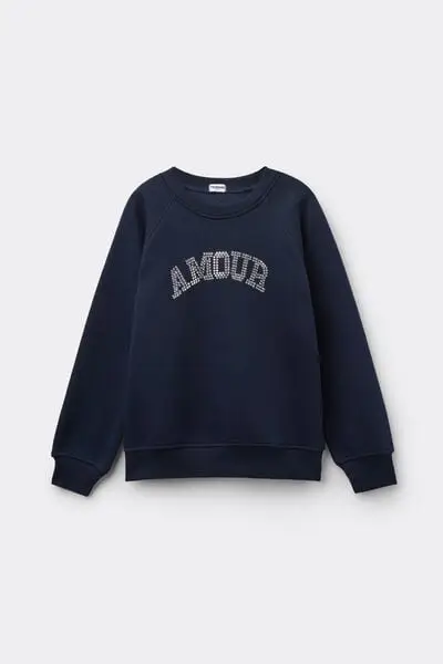 Felpa Pesante Bimba con Stampa Bambina Blu