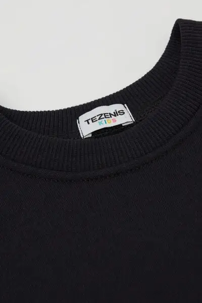 Felpa Pesante Bimbo Girocollo con Stampa Bambino Nero miniatura 2