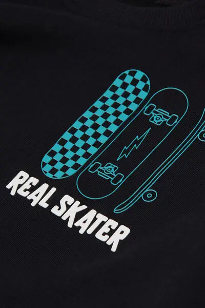 Felpa Pesante Bimbo Girocollo con Stampa Bambino Nero miniatura 3