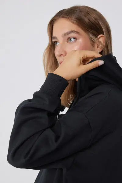 Felpa Pesante con Cappuccio Donna Nero miniatura 3