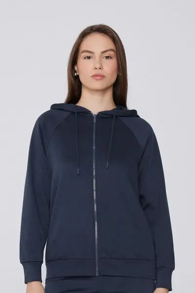 Felpa Pesante con Zip e Cappuccio Soft Touch Donna Blu