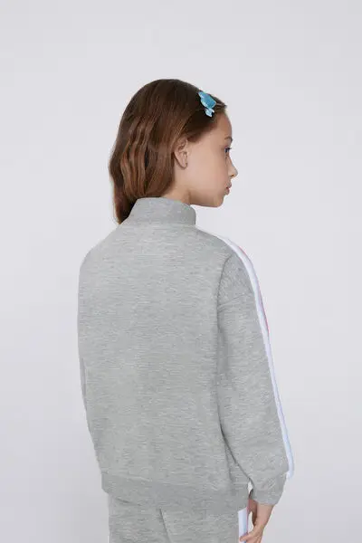 Felpa Pesante Zip Bimba Bande Laterali Bambina Grigio miniatura 2