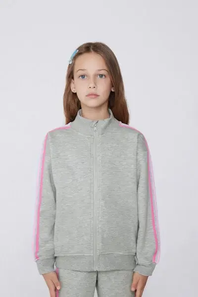 Felpa Pesante Zip Bimba Bande Laterali Bambina Grigio