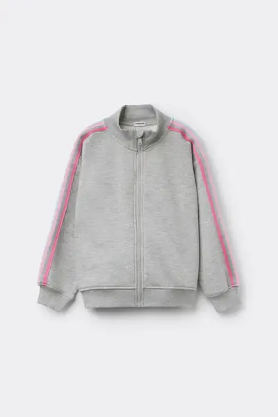 Felpa Pesante Zip Bimba Bande Laterali Bambina Grigio miniatura 2