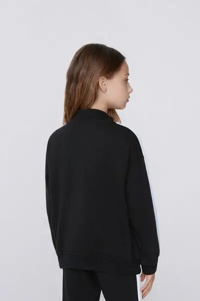 Felpa Pesante Zip Bimba Bande Laterali Bambina Nero miniatura 2