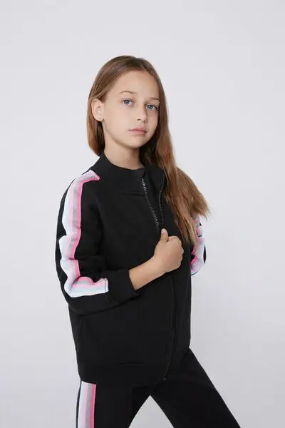 Felpa Pesante Zip Bimba Bande Laterali Bambina Nero miniatura 3