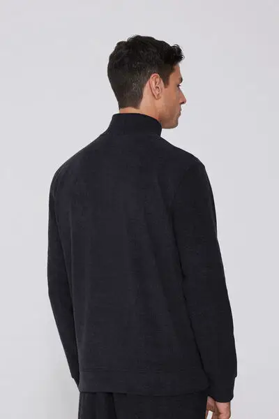 Felpa Rovesciata con Zip e Tasche Uomo Blu miniatura 2