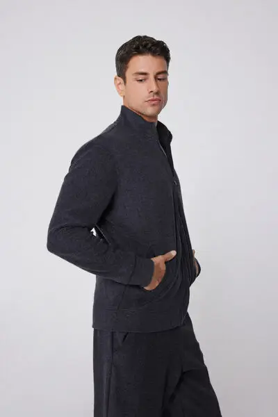 Felpa Rovesciata con Zip e Tasche Uomo Blu miniatura 3