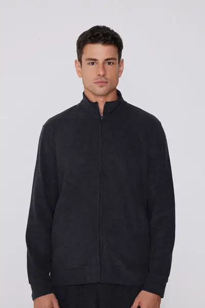 Felpa Rovesciata con Zip e Tasche Uomo Blu