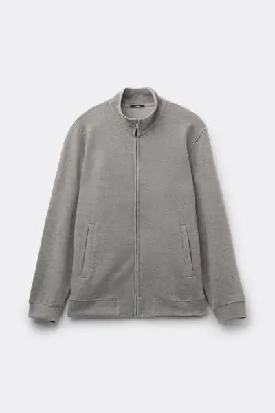Felpa Rovesciata con Zip e Tasche Uomo Grigio