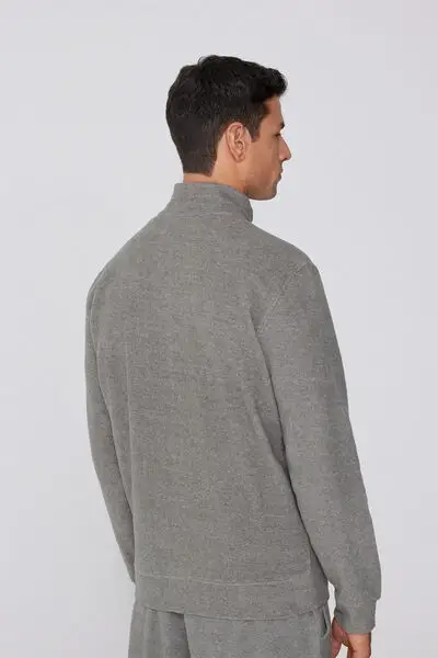 Felpa Rovesciata con Zip e Tasche Uomo Grigio miniatura 2