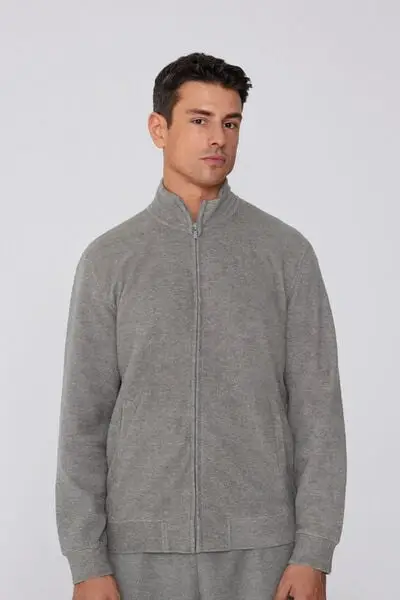 Felpa Rovesciata con Zip e Tasche Uomo Grigio