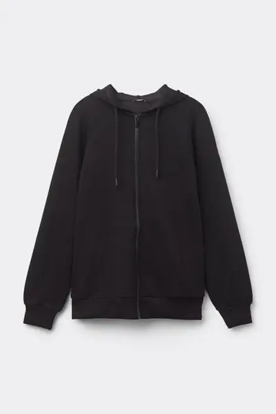 Felpa Viscosa Soft Touch con Zip e Cappuccio Donna Nero miniatura 2