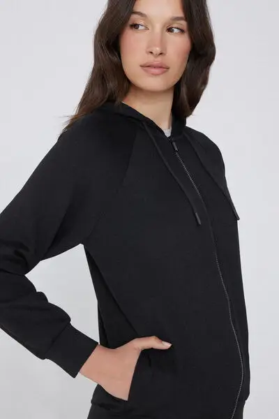 Felpa Viscosa Soft Touch con Zip e Cappuccio Donna Nero miniatura 3