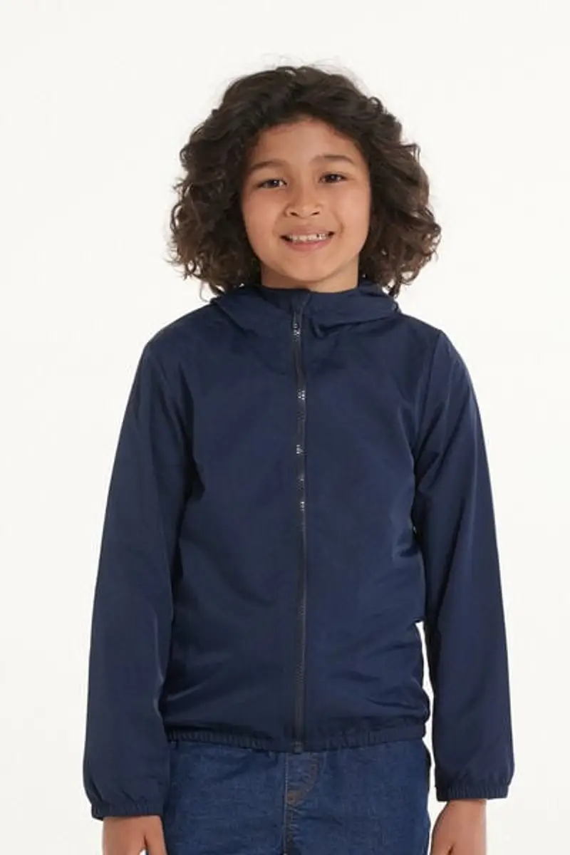 Tezenis Giacca con Zip e Cappuccio in Tessuto Tecnico Bimbi Unisex Unisex Blu Taglia 10-11