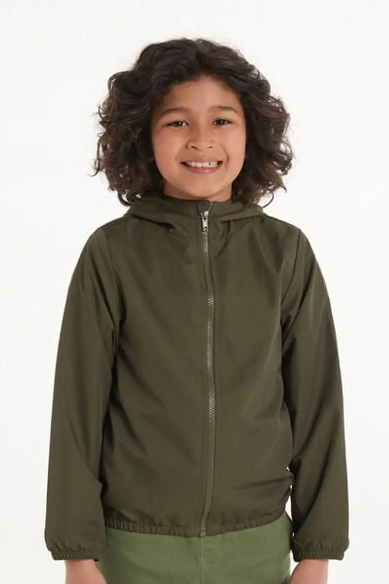 Tezenis Giacca con Zip e Cappuccio in Tessuto Tecnico Bimbi Unisex Unisex Verde Taglia 2-3