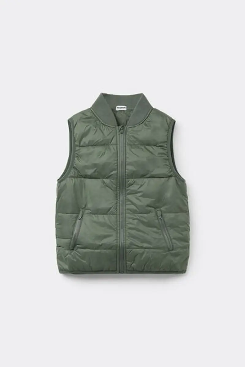 Tezenis Giubbino Smanicato Imbottito con Tasche e Zip Bimbi Unisex Unisex Verde Taglia 10-11