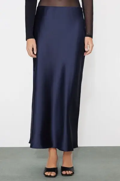 Gonna in Raso Midi Donna Blu