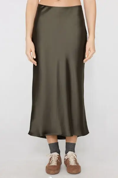 Gonna in Raso Midi Donna Verde