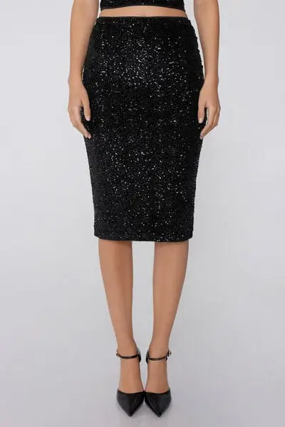 Gonna Midi con Paillettes Donna Nero