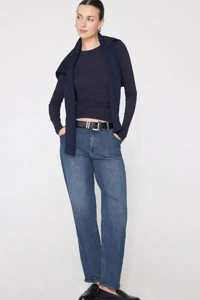 Jeans Lunghi Dritti 5 Tasche Donna Blu