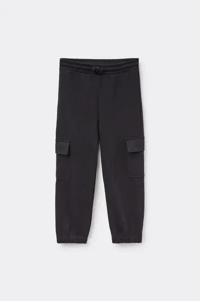 Jogger Cargo in Felpa Pesante Bimbo Bambino Nero