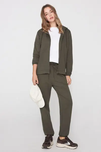 Jogger con Tasche a Filetto e Coulisse Donna Verde miniatura 3