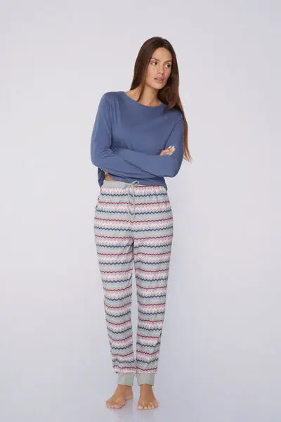 Jogger in Cotone Pesante Stampato Donna Grigio miniatura 3