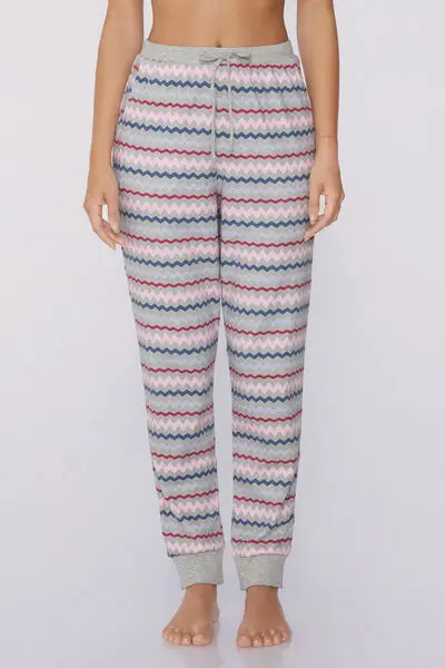 Jogger in Cotone Pesante Stampato Donna Grigio