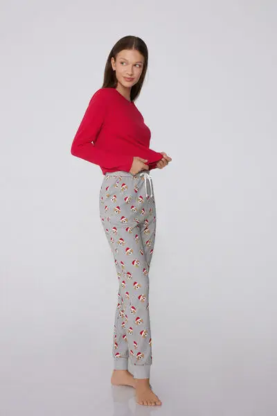 Jogger in Cotone Pesante Stampato Donna Grigio miniatura 3