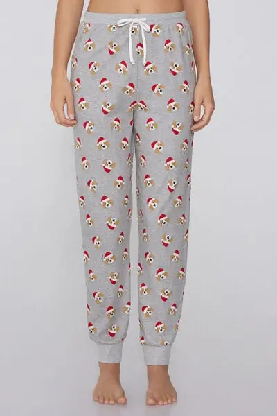 Jogger in Cotone Pesante Stampato Donna Grigio