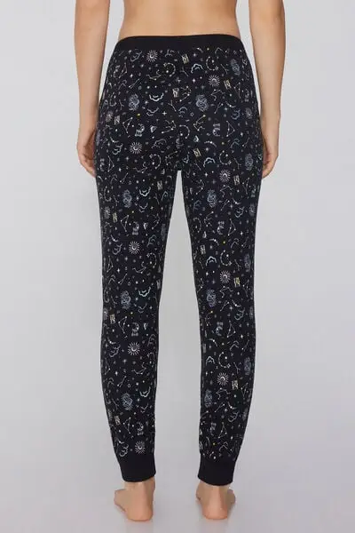 Jogger in Cotone Pesante Stampato Donna Nero miniatura 2