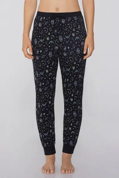 Jogger in Cotone Pesante Stampato Donna Nero