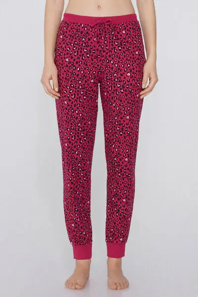 Jogger in Cotone Pesante Stampato Donna Rosa
