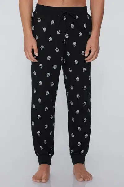 Jogger in Cotone Pesante Tasche Stampato Uomo Nero