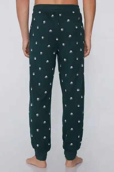 Jogger in Cotone Pesante Tasche Stampato Uomo Verde miniatura 2