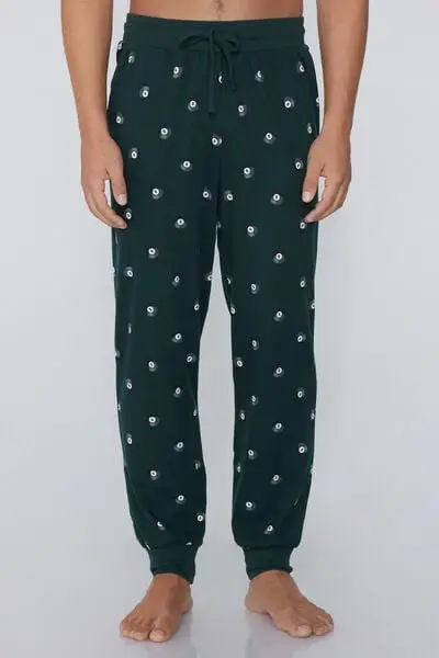 Jogger in Cotone Pesante Tasche Stampato Uomo Verde