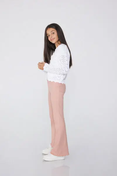 Leggings Bimba Scampanato a Costine Bambina Rosa