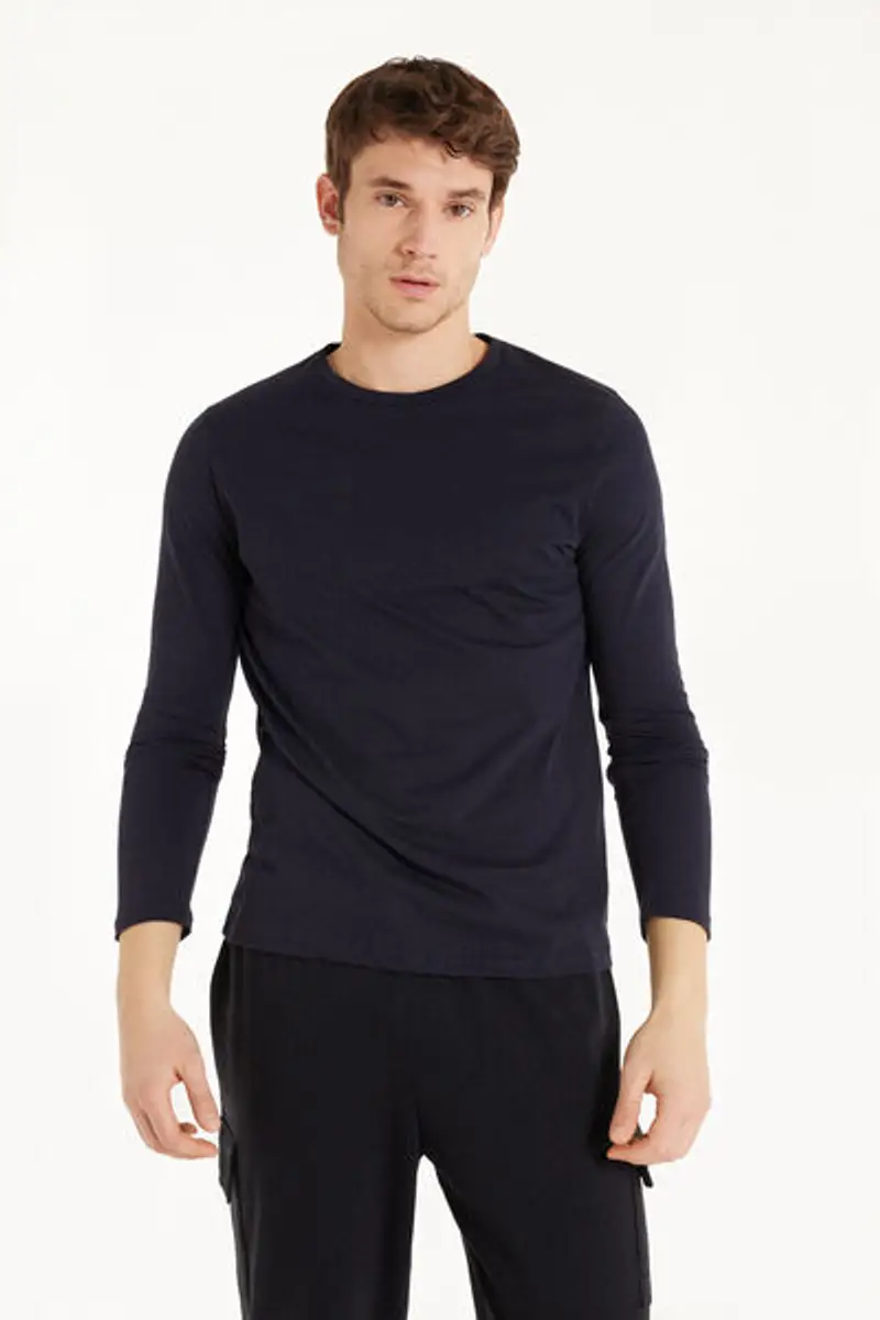 Tezenis Maglia 100% Cotone Girocollo Manica Lunga Uomo Blu Taglia XXL miniatura 2