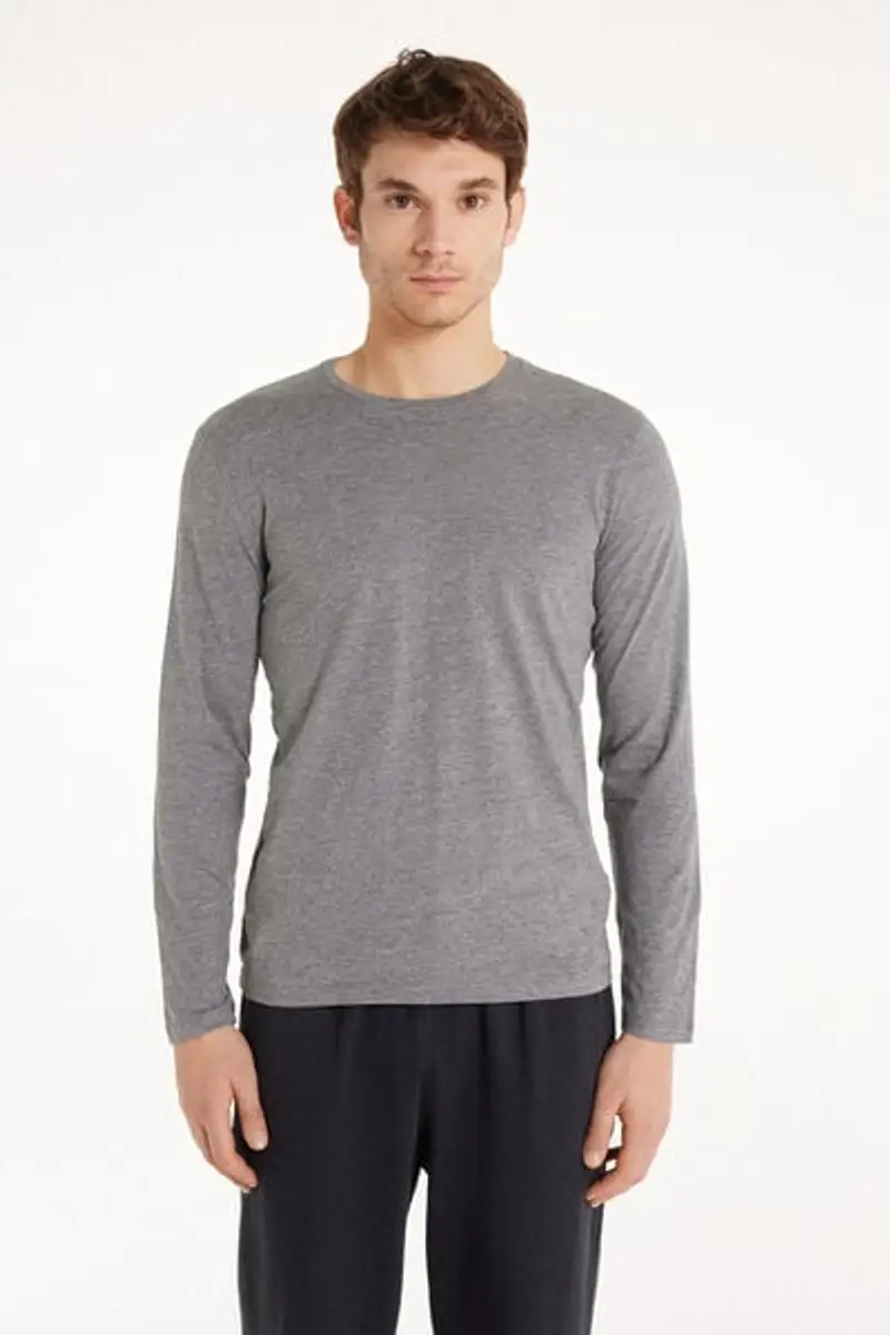 Tezenis Maglia 100% Cotone Girocollo Manica Lunga Uomo Grigio Taglia L