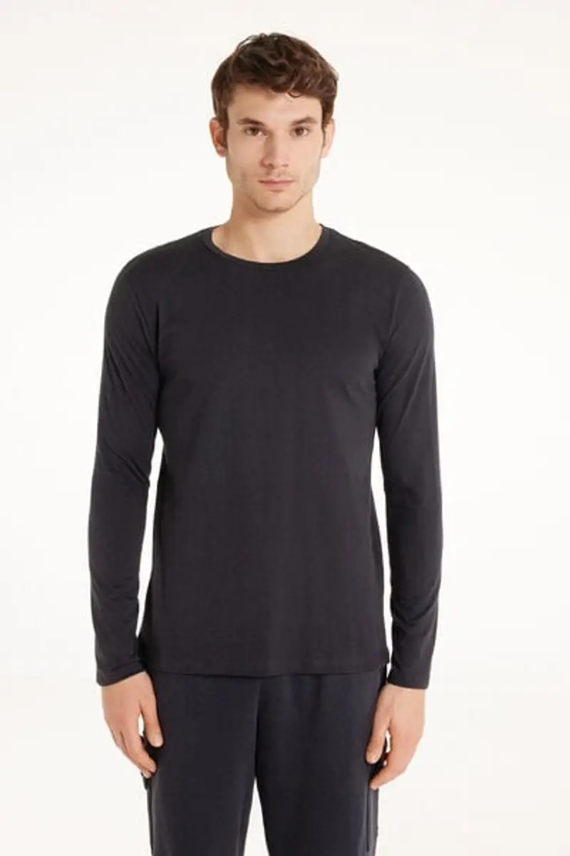 Tezenis Maglia 100% Cotone Girocollo Manica Lunga Uomo Nero Taglia XXL
