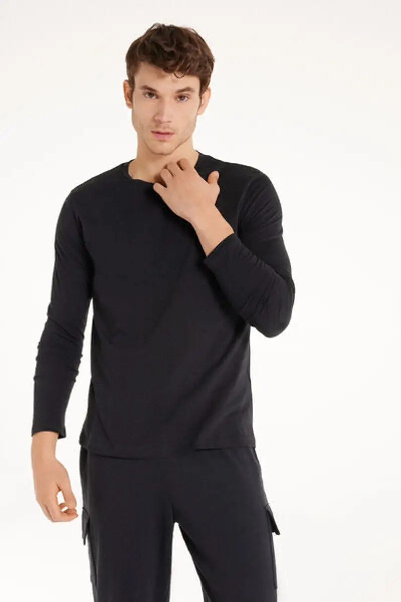 Tezenis Maglia 100% Cotone Girocollo Manica Lunga Uomo Nero Taglia XXL miniatura 2