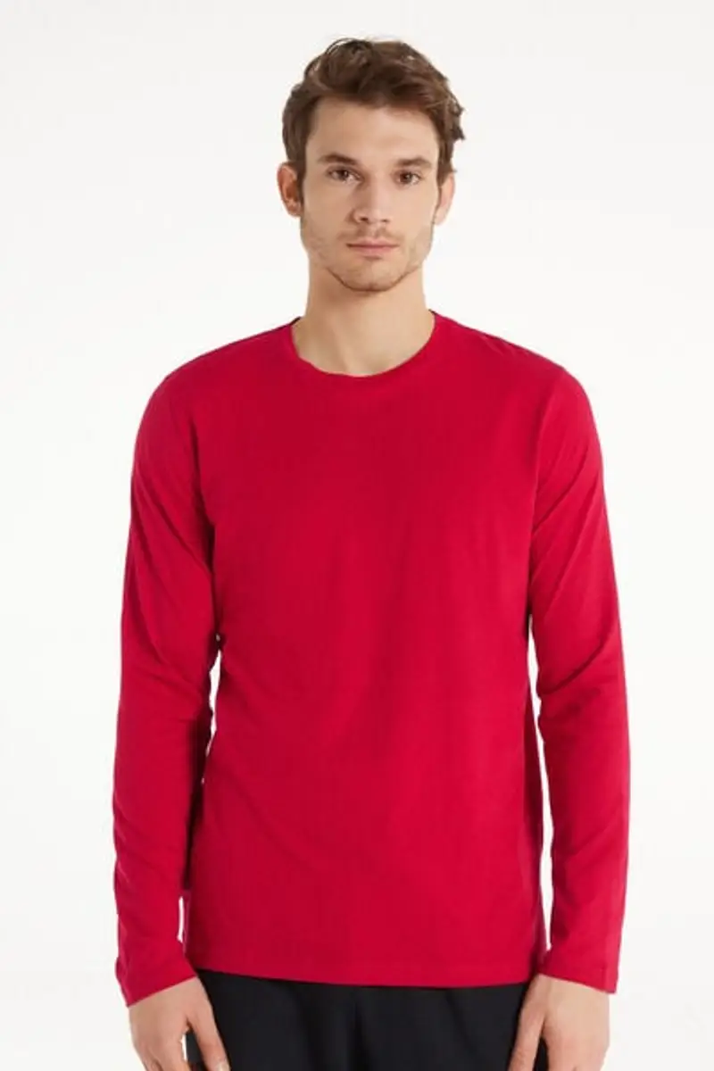 Tezenis Maglia 100% Cotone Girocollo Manica Lunga Uomo Rosso Taglia L