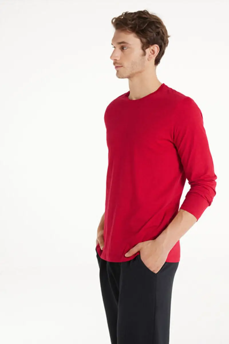 Tezenis Maglia 100% Cotone Girocollo Manica Lunga Uomo Rosso Taglia L miniatura 2