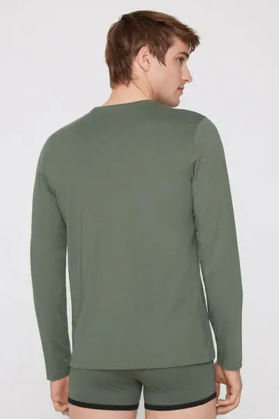 Maglia 100% Cotone Girocollo Manica Lunga Uomo Verde miniatura 2