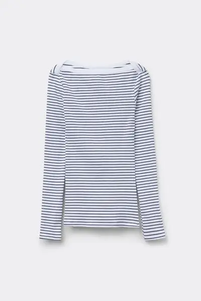 Maglia Barchetta Cotone Costine Righe Donna Blu miniatura 2